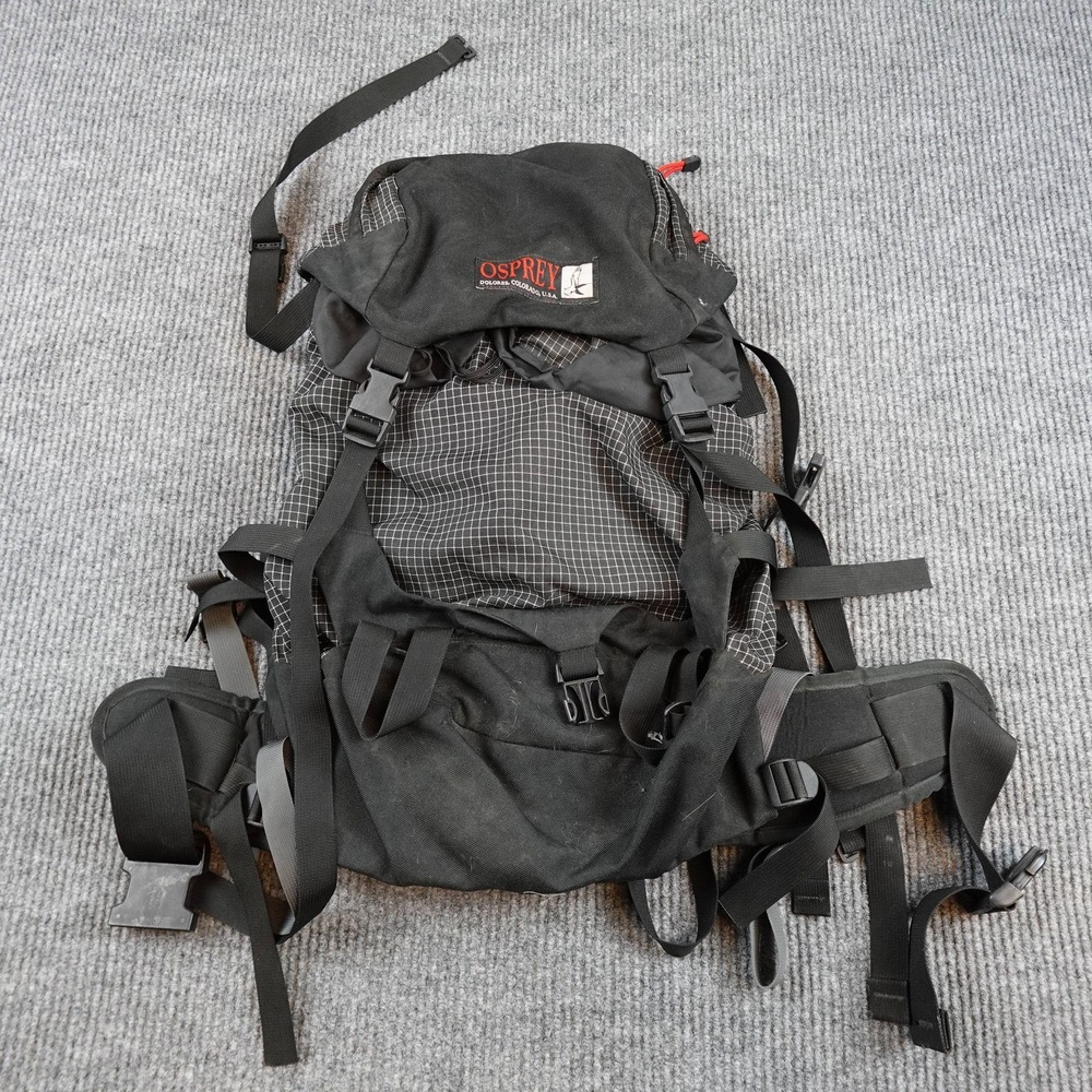 Vintage Osprey Hiking Backpack Mens Small Black Nylon Backpacking Kestrel